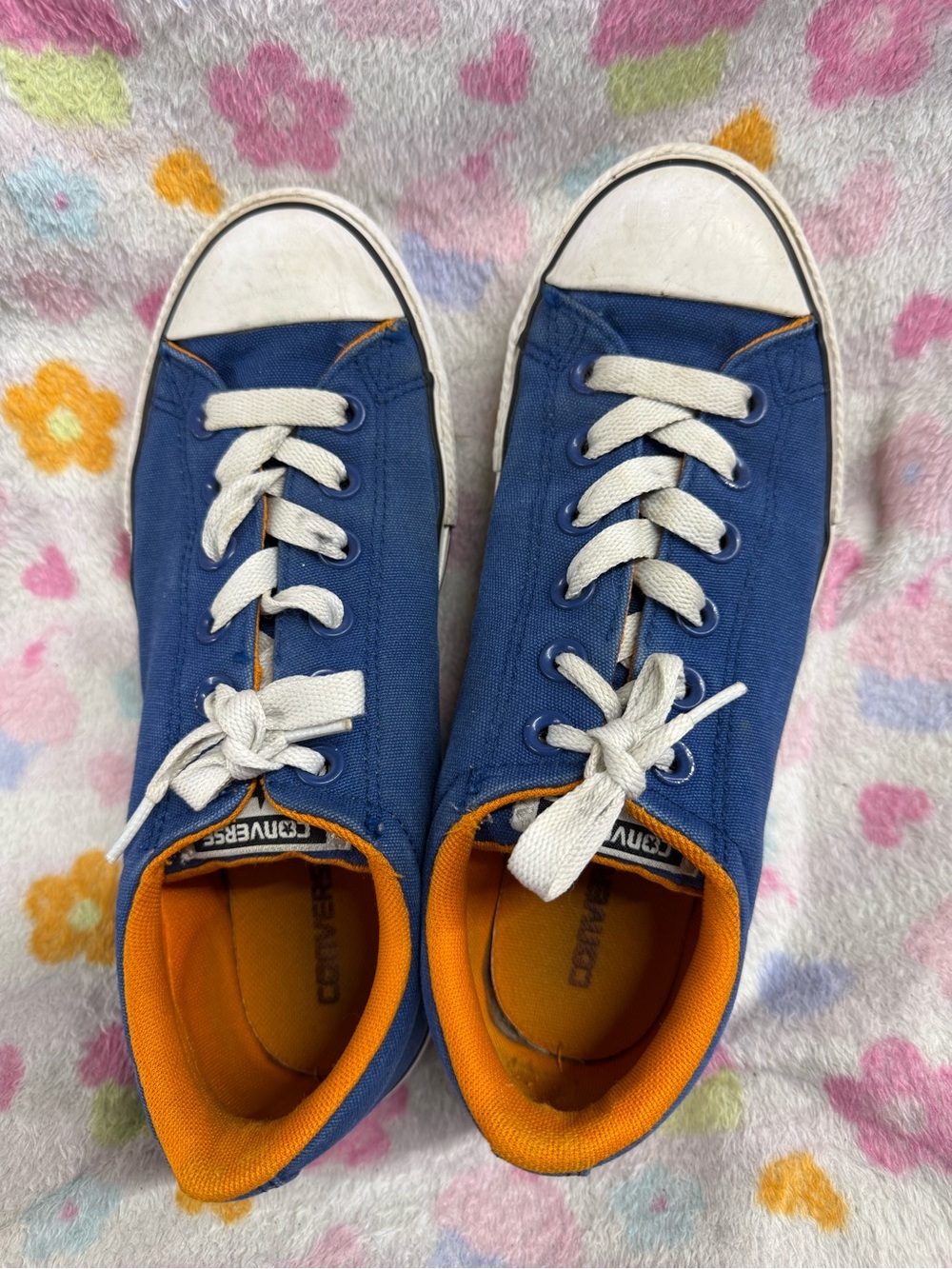 Converse Kids Blue Canvas Low-Top Sneakers with Orange Lining
